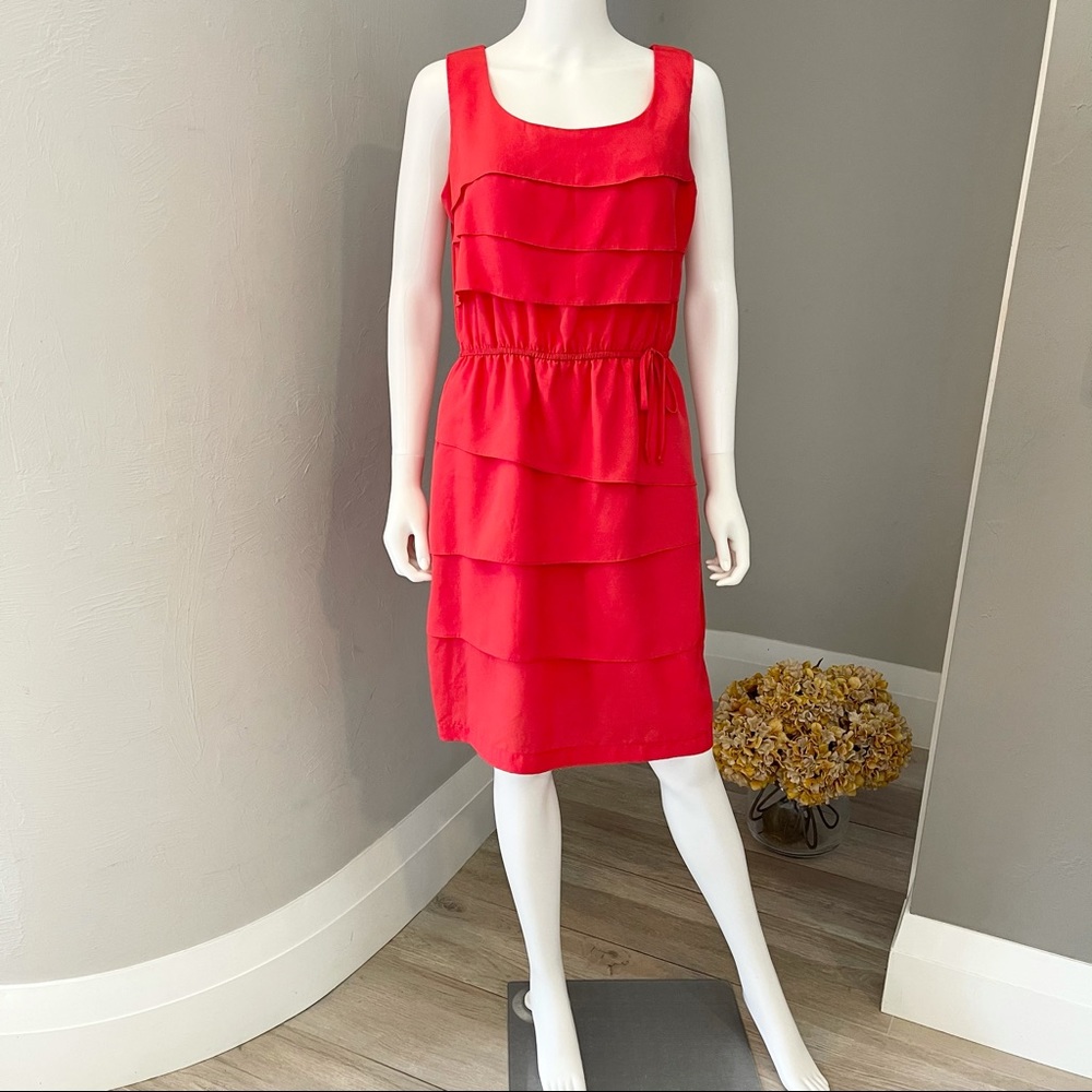 Red dress Julian Taylor Ruffled Solid Red Sleeveless Dress sz 12